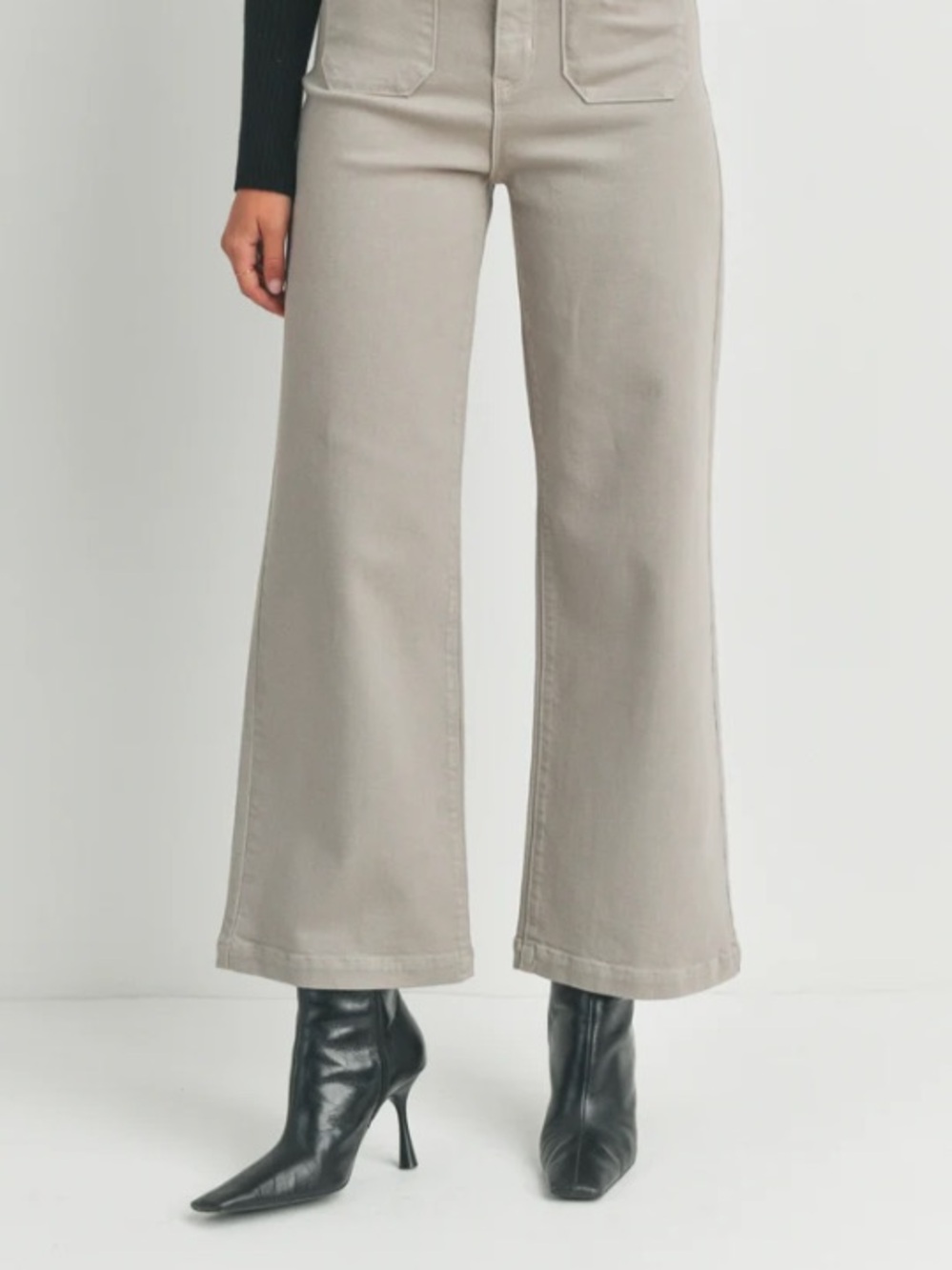 Just Black Denim High-Rise Wide Leg Sailor Jeans in Moonstone Light Tan 24 - Picture 2 of 10